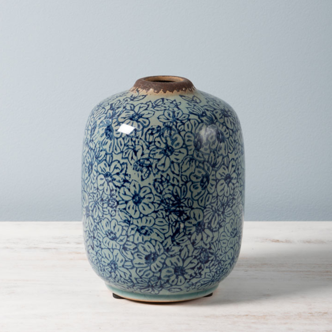 Cylinder Vase Blue Flowers