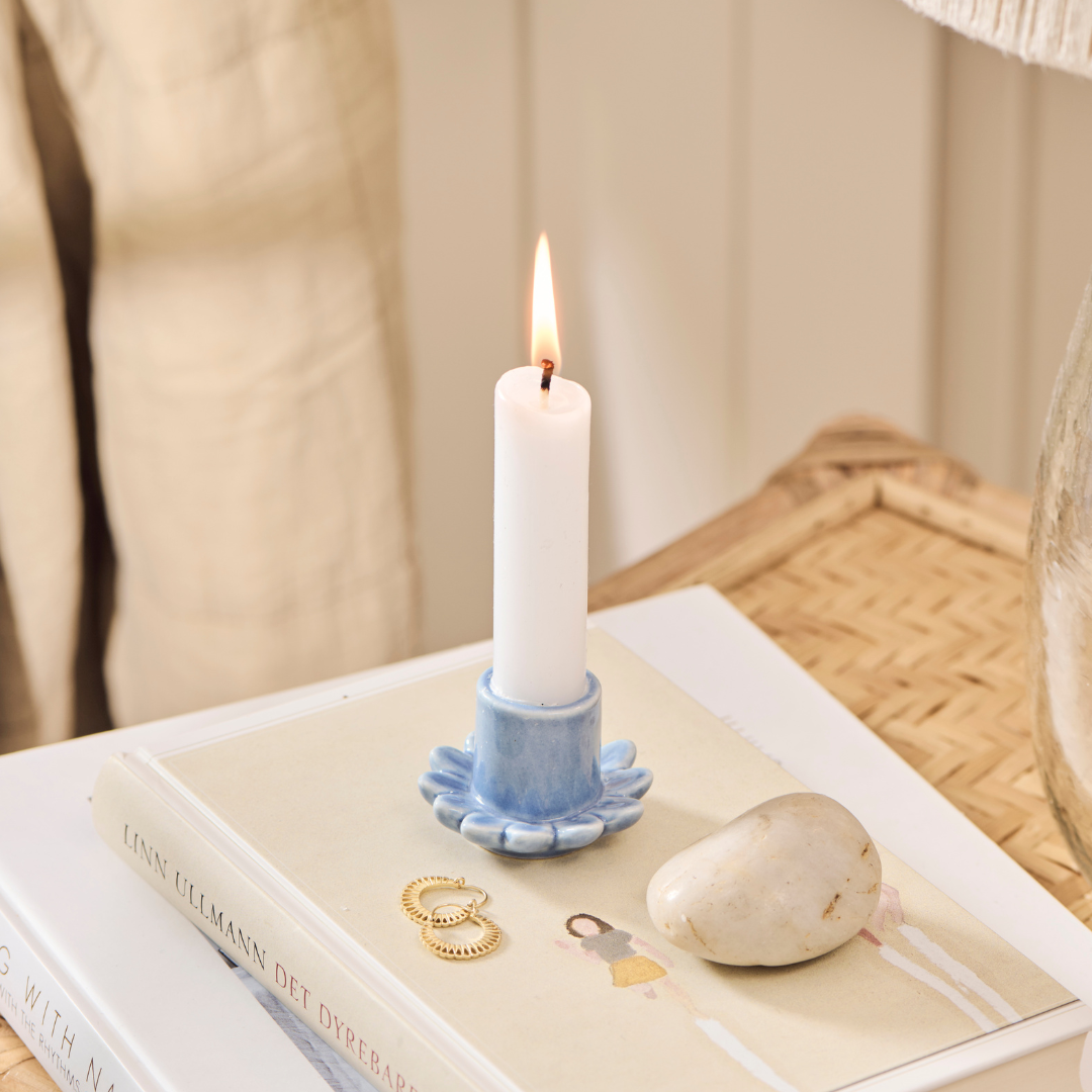 Blue Flower Ceramic Candle Holder