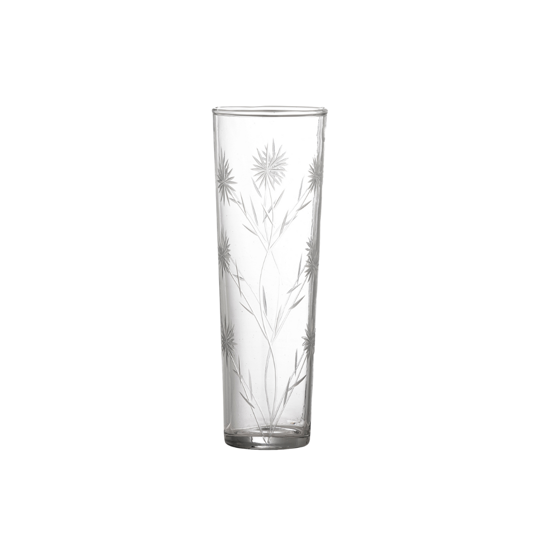 Tall Floral Etched Drinking Glass