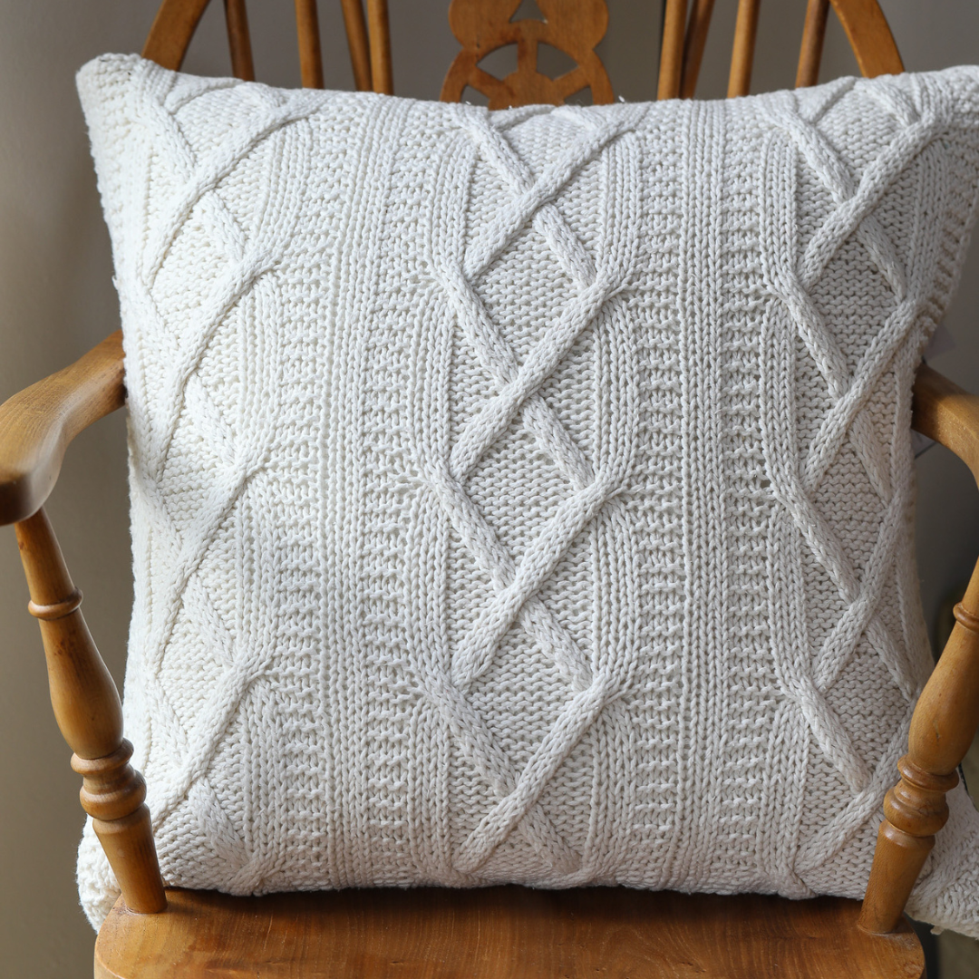 Aran Cable Knit Cushion | Pale Cream