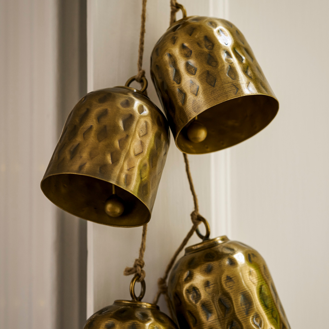 Hanging Hammered Christmas Bells | Antique Brass