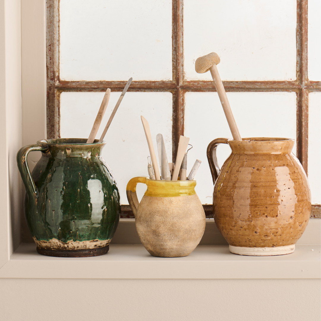 Avignon Rustic Jug Vase With Mustard Edge