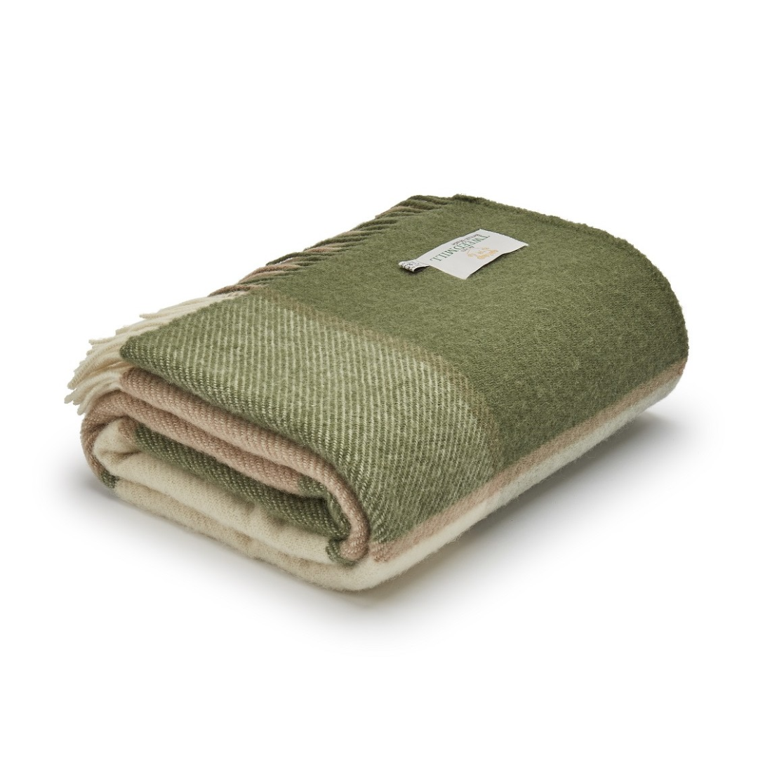 Block Check Throw | Olive Green & Cream