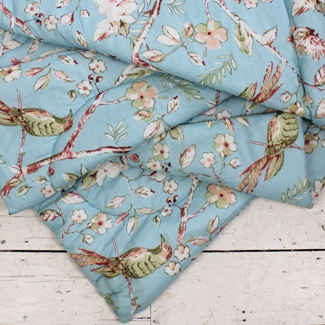Blue Blossom Quilted Bedspread