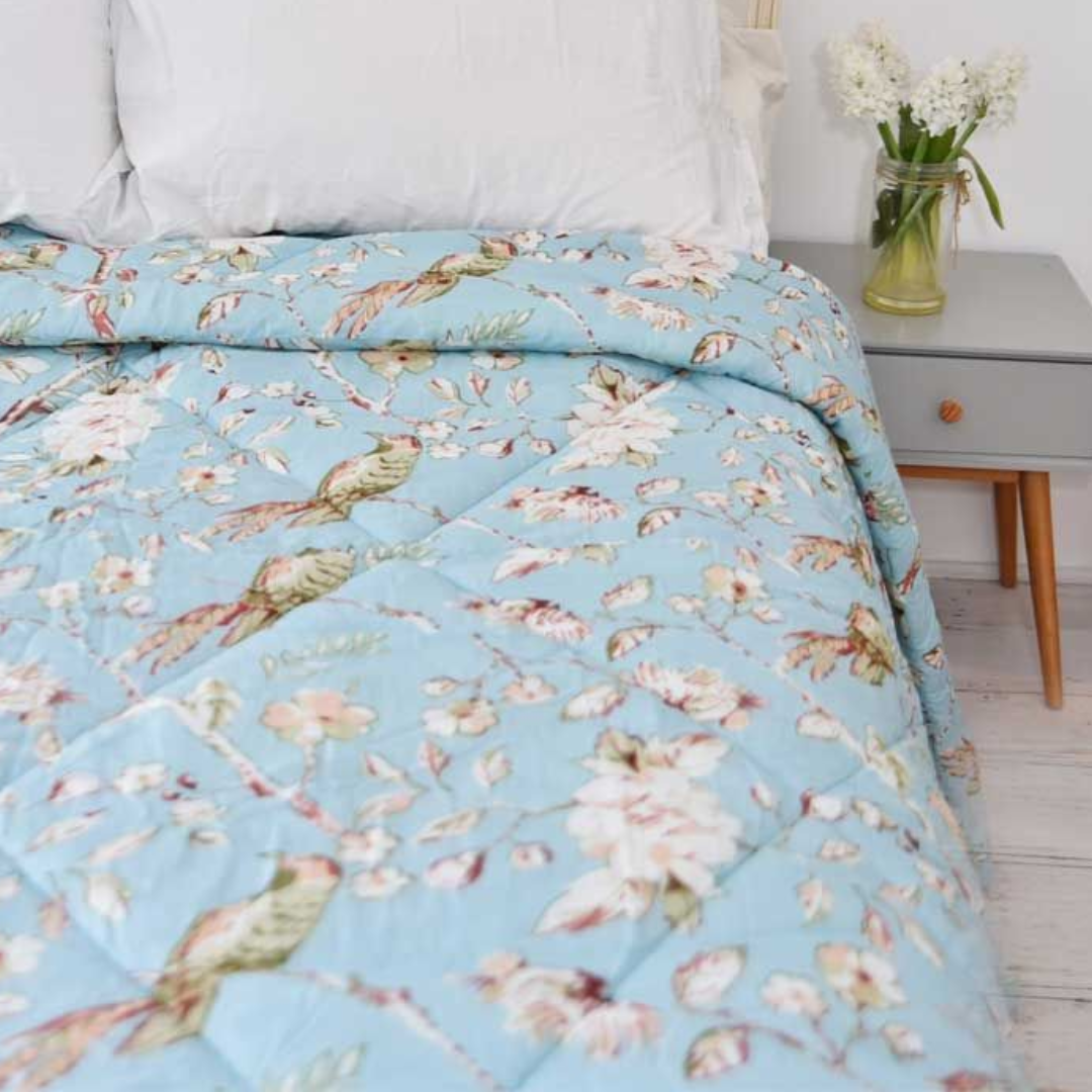 Blue Blossom Quilted Bedspread