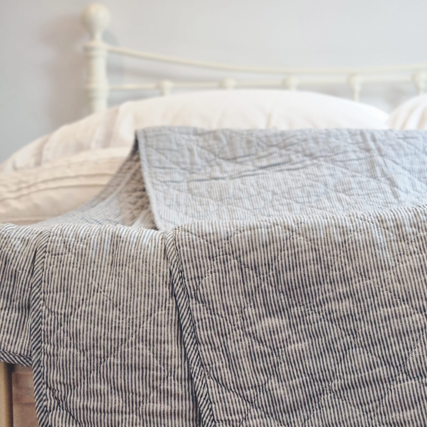 Blue and White Striped Cotton Quilt