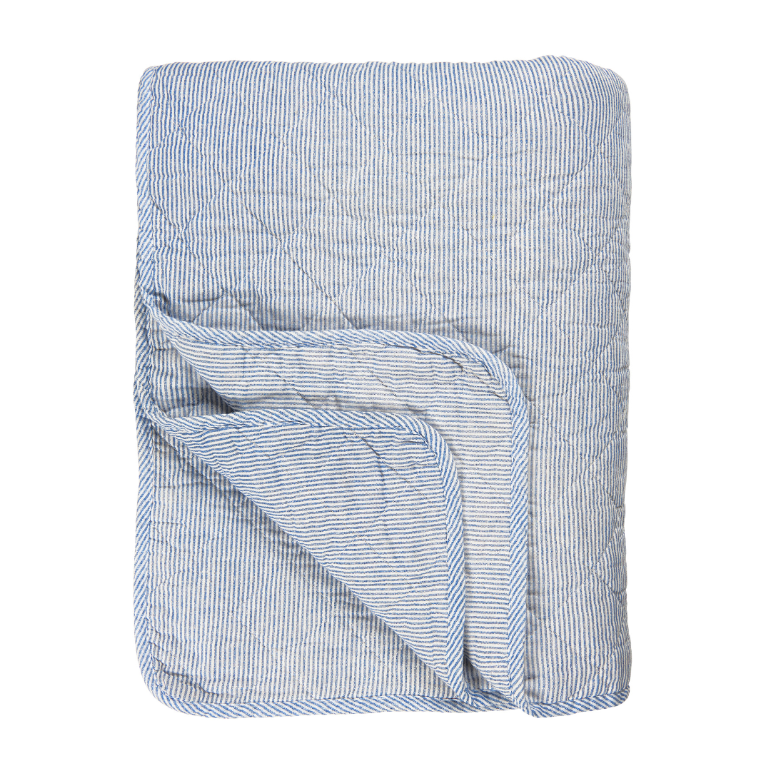Blue and White Striped Cotton Quilt