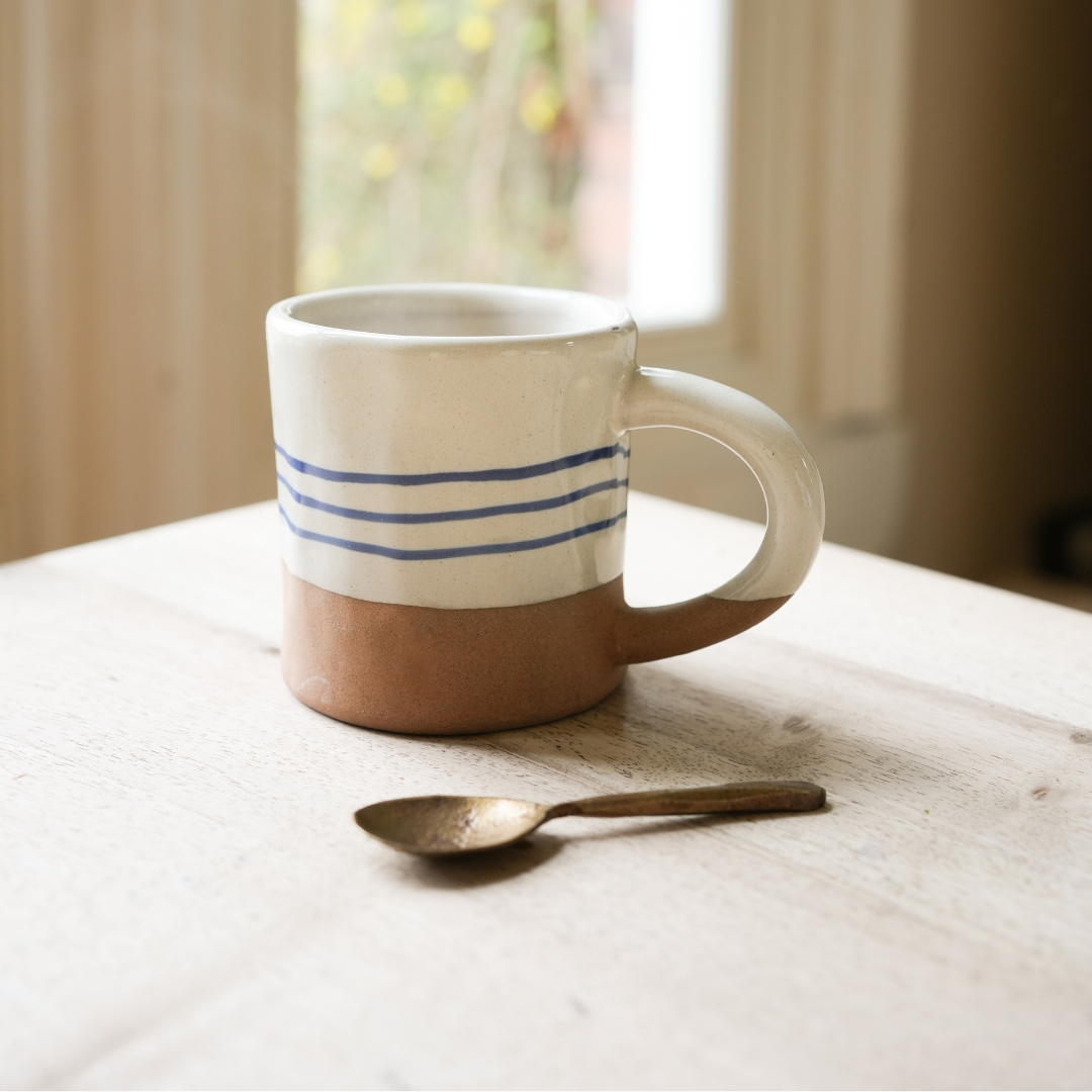 Hand Painted Blue Stripe Breton Tall Mug