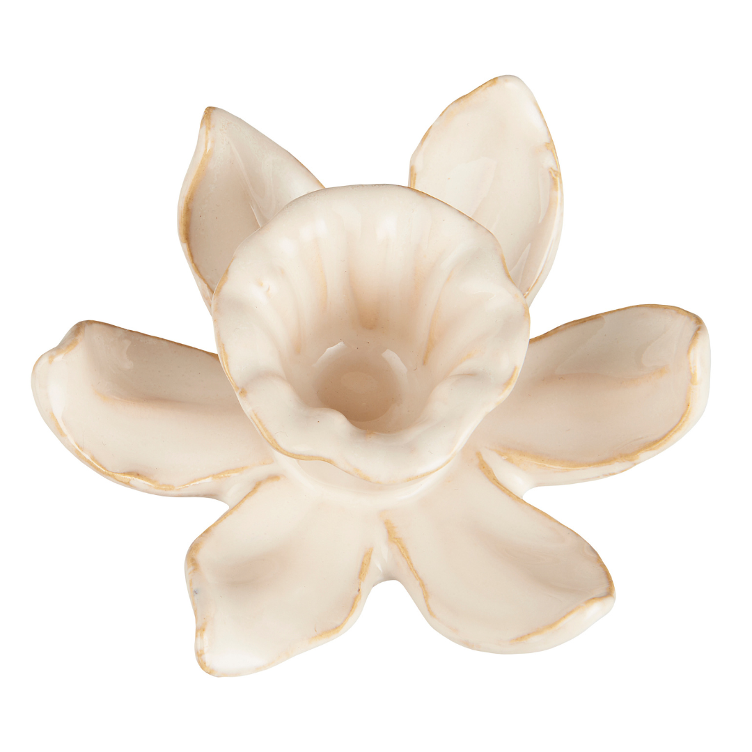 Ceramic Daffodil Candle Holder | Cream