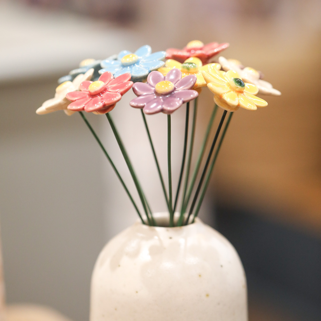 Handmade Ceramic Daisy Stem | Five Vibrant Colours