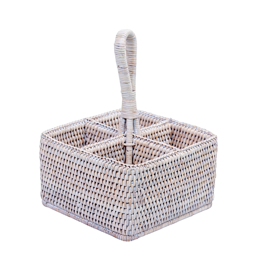 Square Rattan Condiment & Cutlery Holder