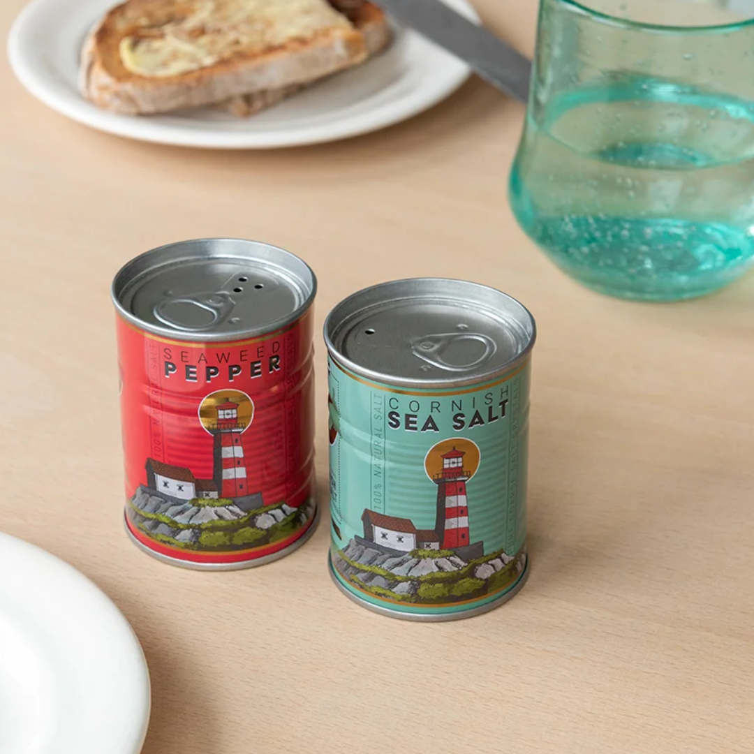 Tin Salt & Pepper Shakers | Lighthouse & Seaweed