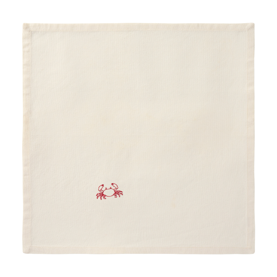 Embroidered Crab Cream Cotton Napkin