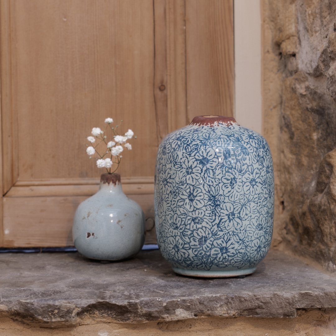 Cylinder Vase Blue Flowers