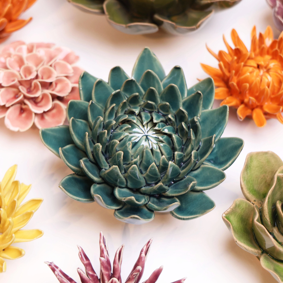 Ceramic Dahlia Flower | Teal Green