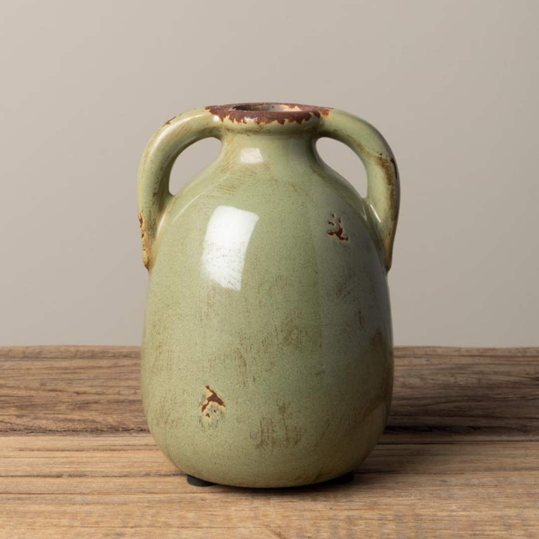 Double Handle Small Vase | Lichen Green