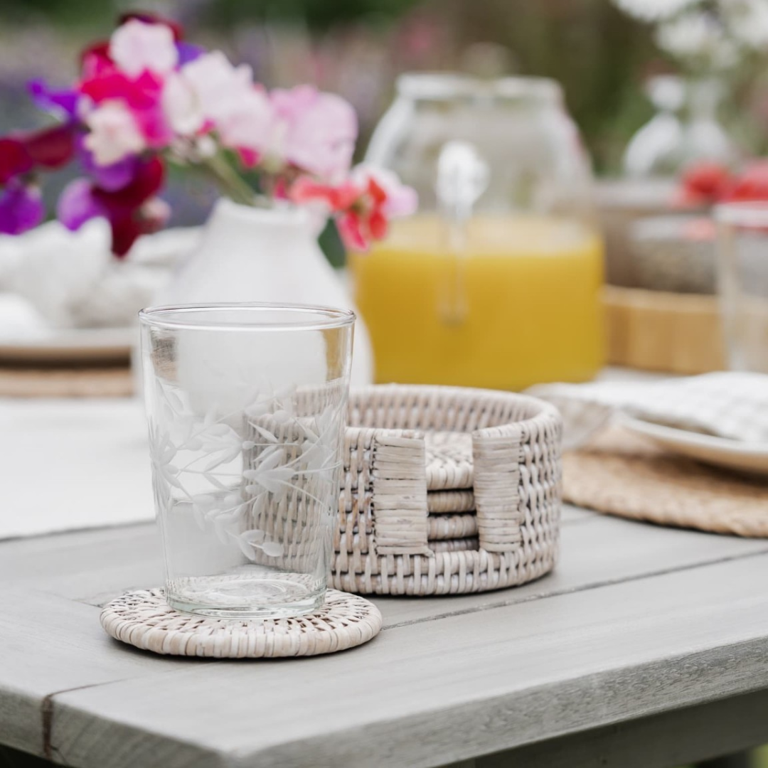 Etched Floral Drinking Glass