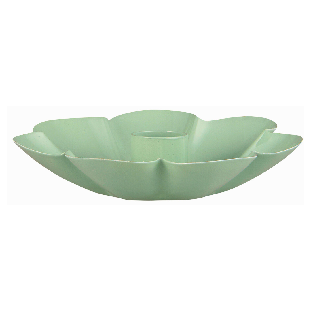 Enamel Flower Candle Holder Mint Green