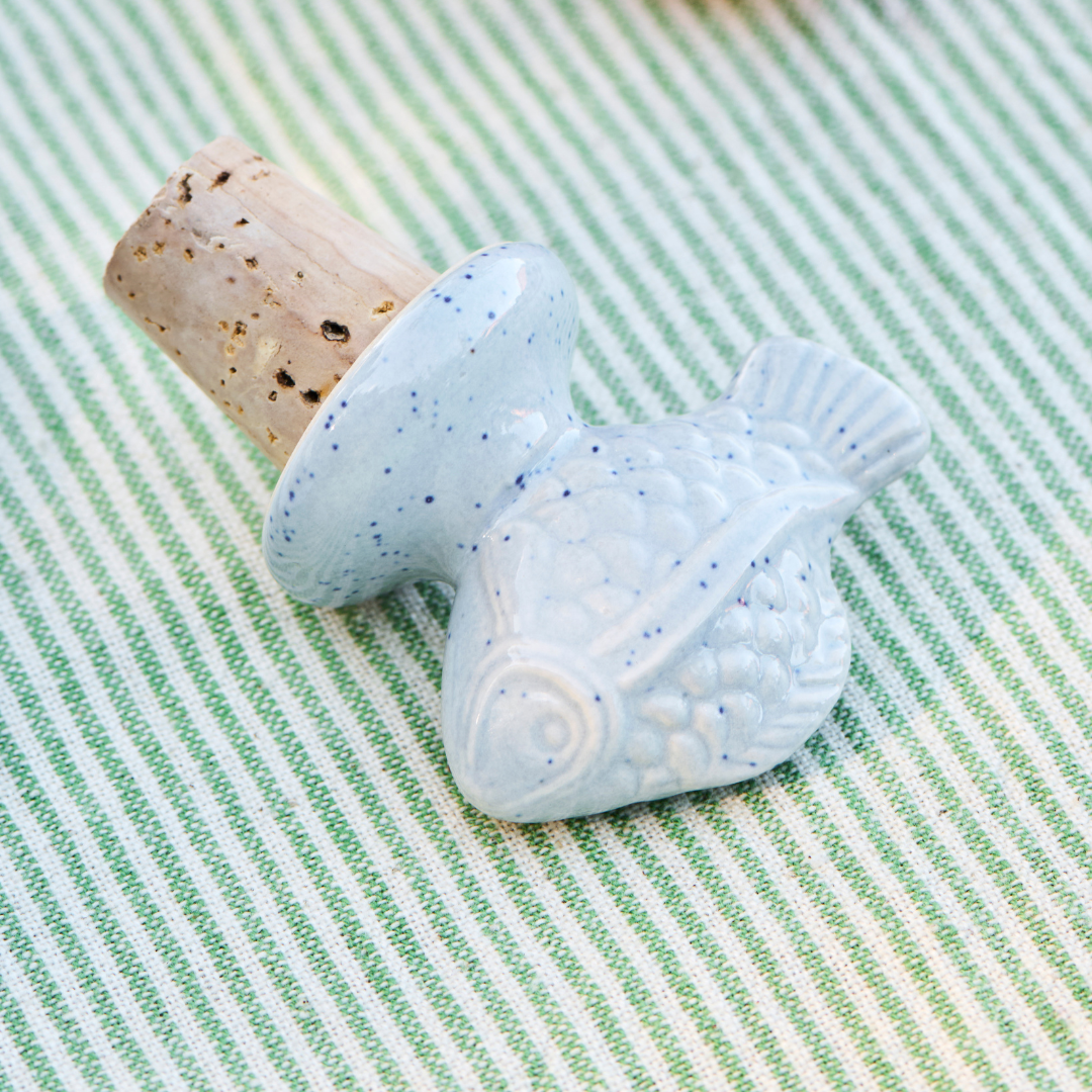 Blue Ceramic Fish Bottle Stopper