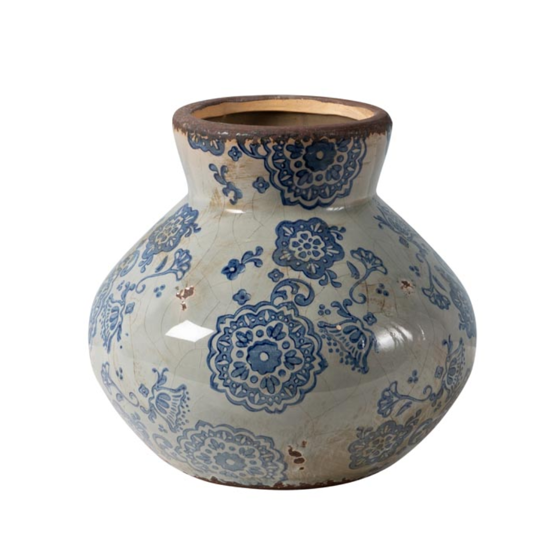 Flared Flowery Blue Vase