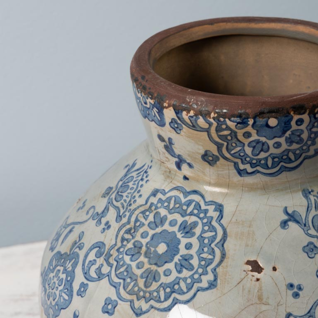 Flared Flowery Blue Vase