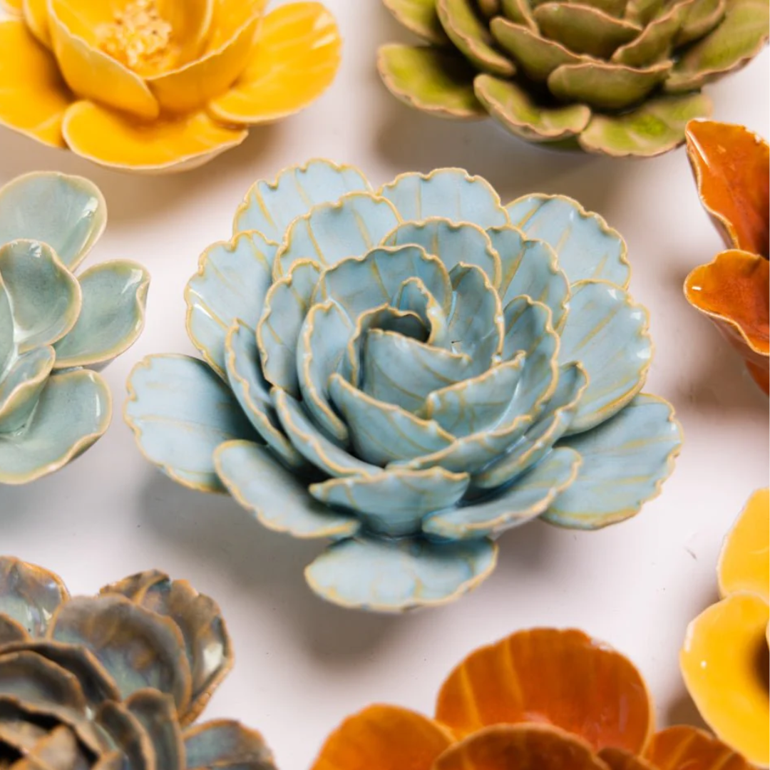 Ceramic Peony Flower | Bright Sky Blue