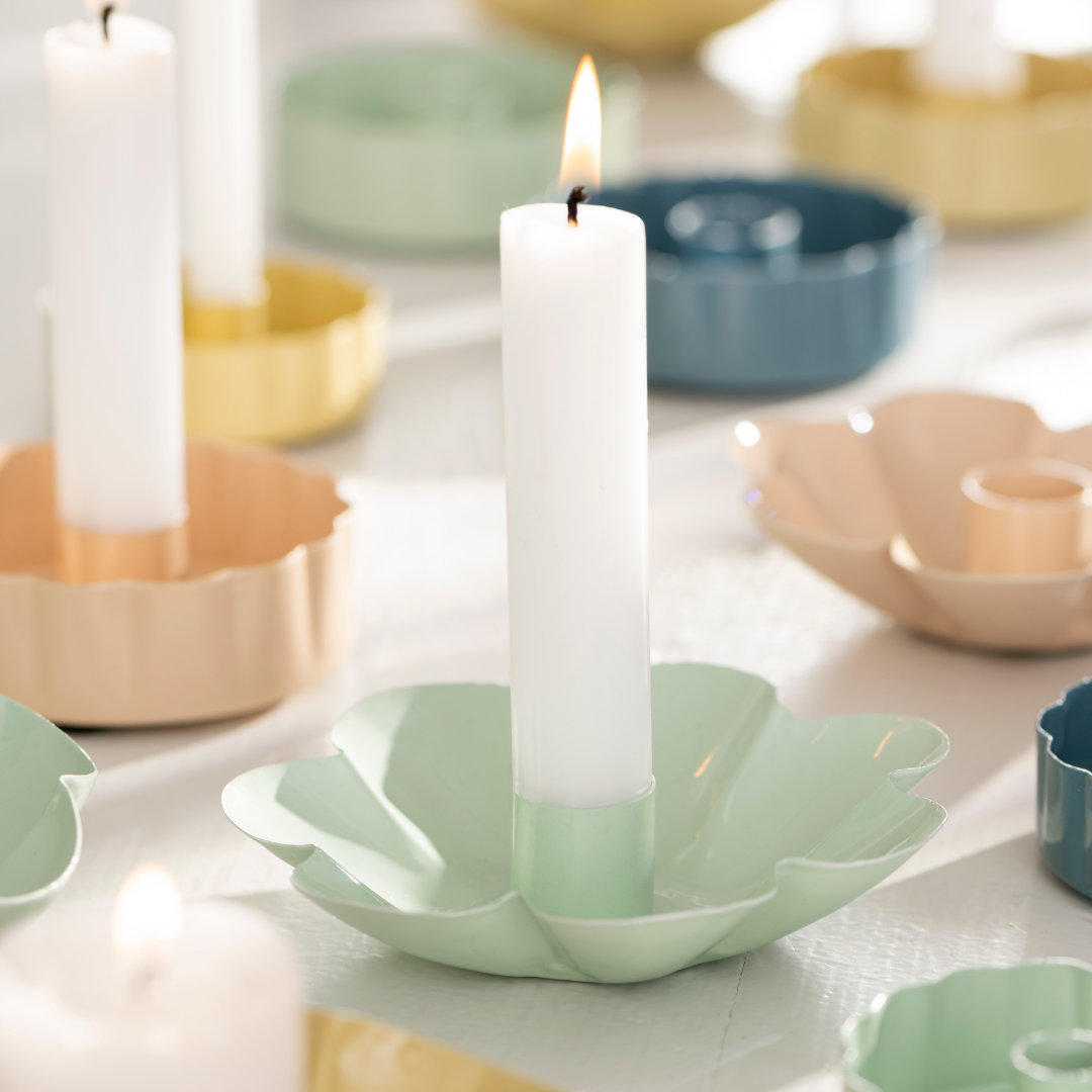 Enamel Flower Candle Holder Mint Green