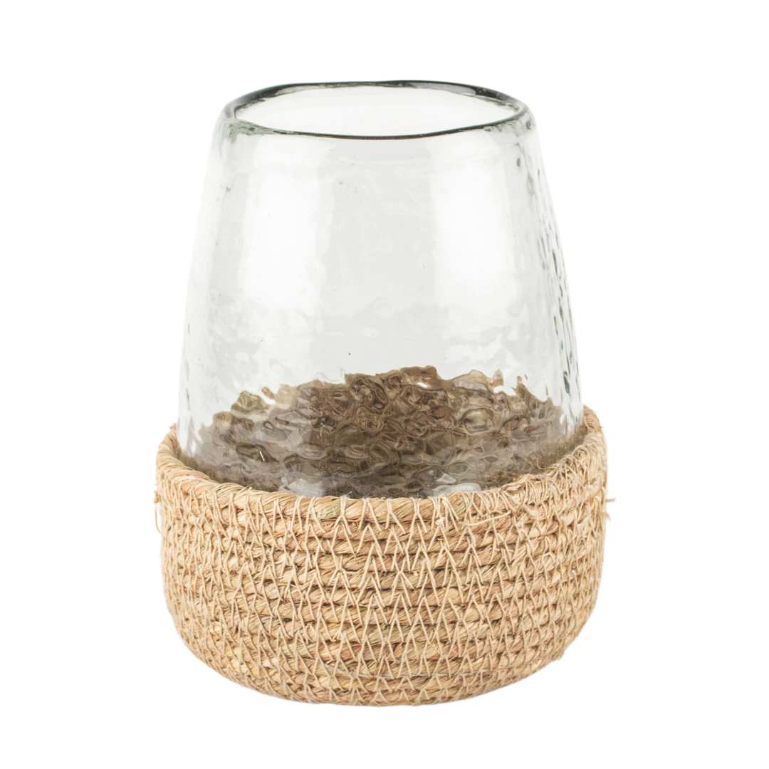 Hammered Glass & Jute Tealight Holder