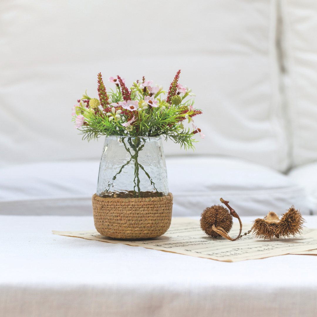 Hammered Glass & Jute Tealight Holder