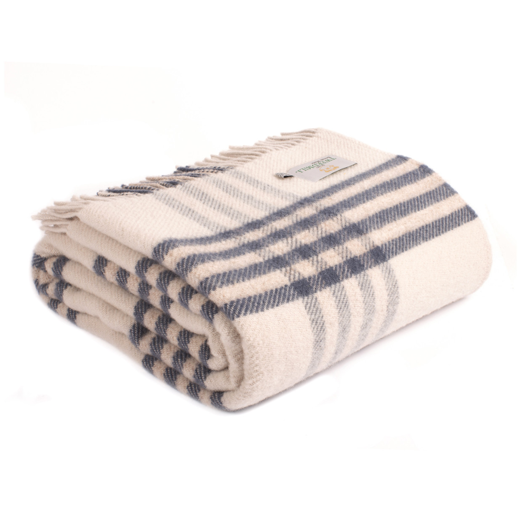 Blue Slate & Cream Pure New Wool Check Throw | Extra Large