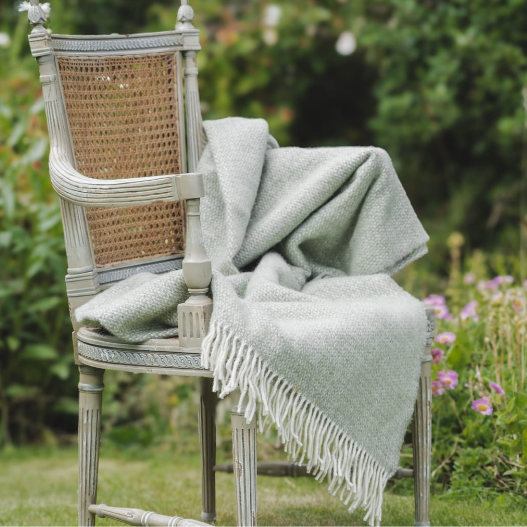 Sage Green & Grey Pure New Wool Throw