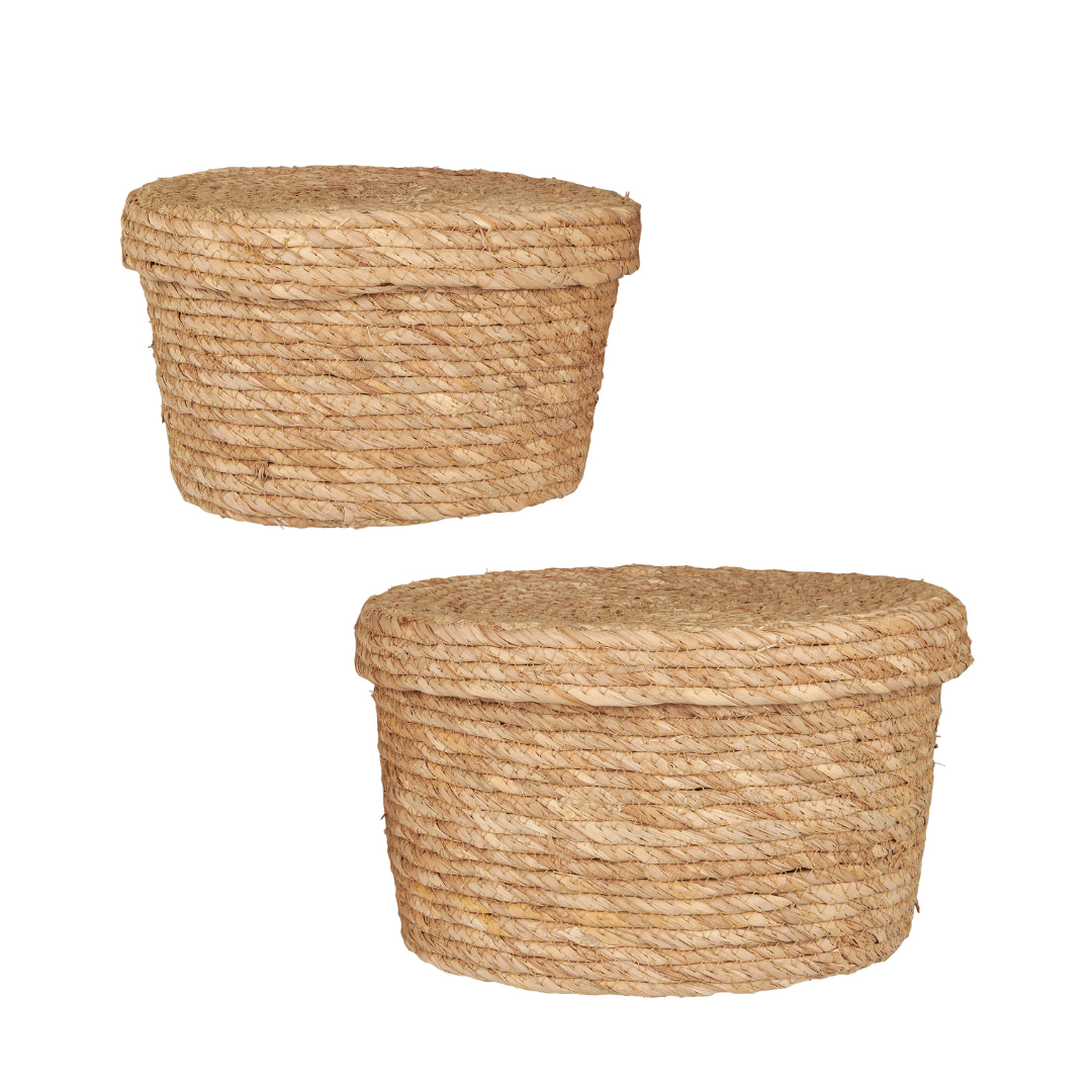 Round Lidded Seagrass Storage Baskets | Small & Med