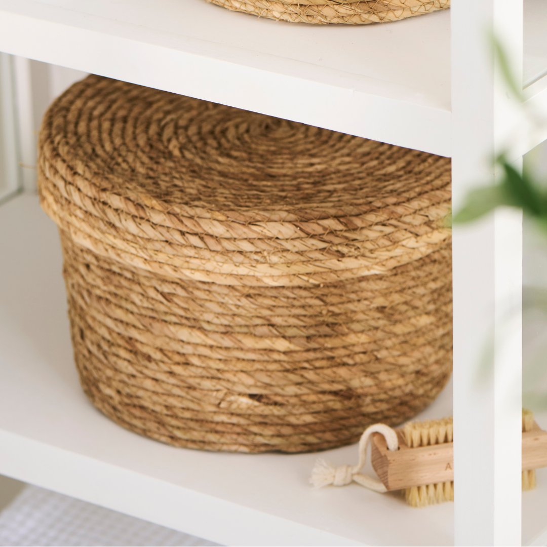 Round Lidded Seagrass Storage Baskets | Small & Med