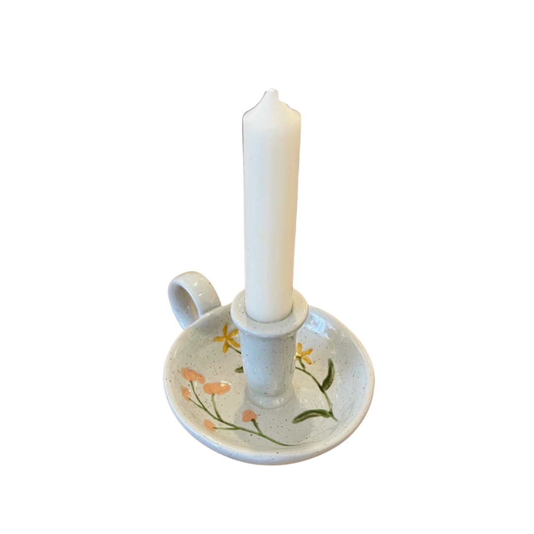 Malva Apricot Flowers Ceramic Candle Holder