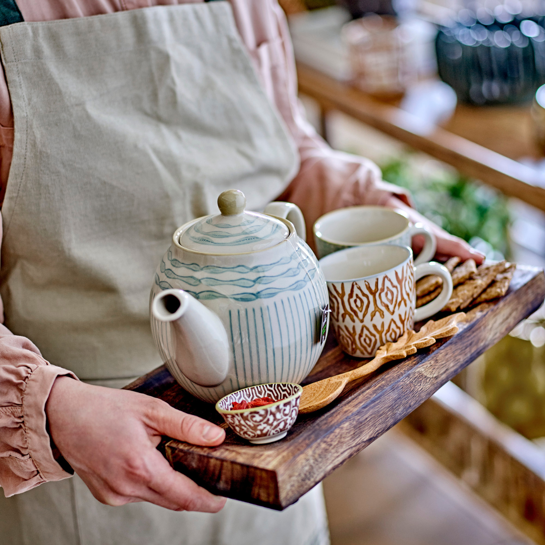 Green Blue Stoneware Maple Teapot