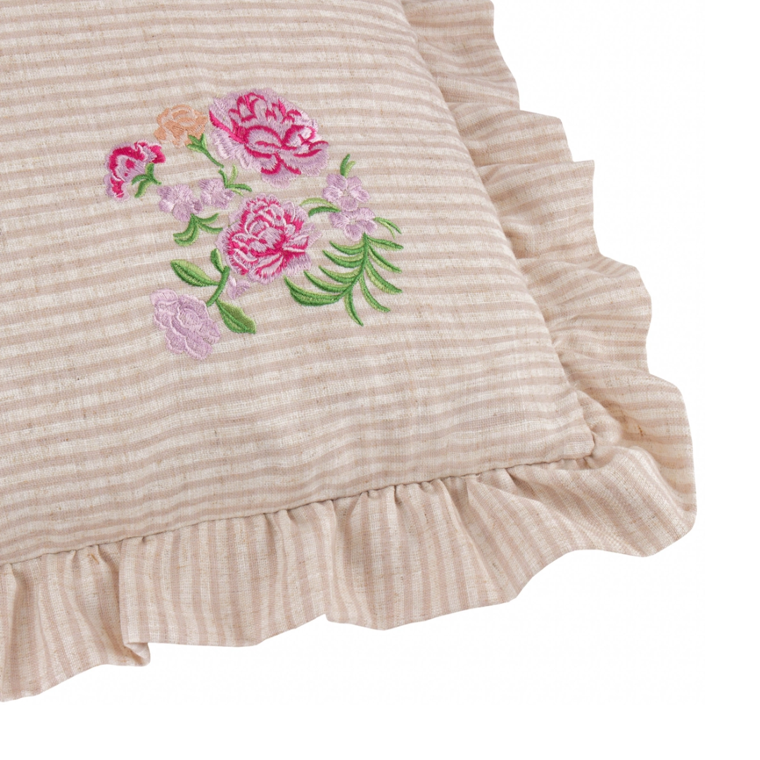 Martha Embroidered Ruffle Cushion | Pale Pink