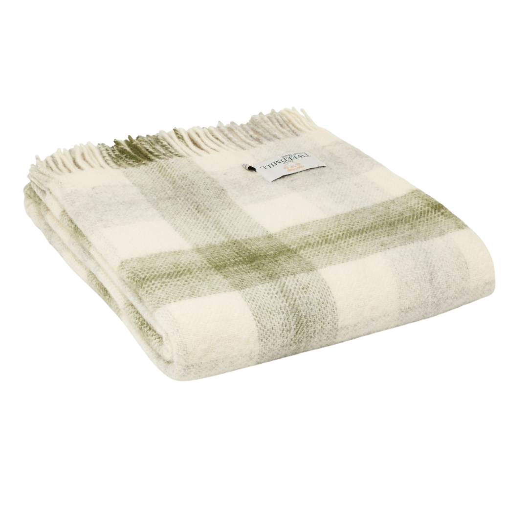 Meadow Check Pure New Wool Throw | Cream & Green
