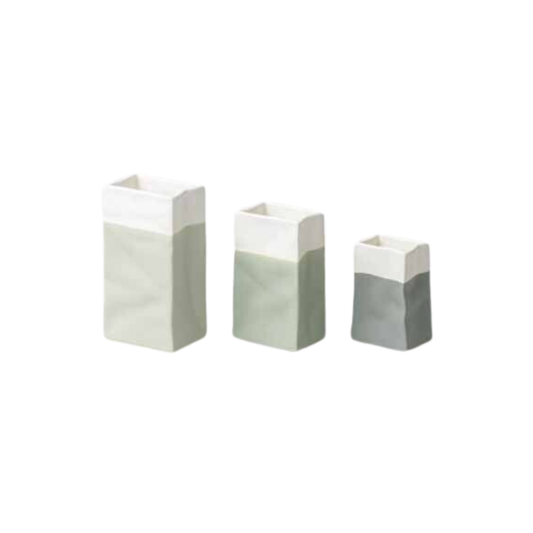 Set of 3 Miniature Paper Bag Porcelain Vases | Green