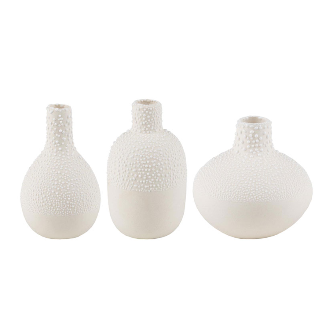 Set of 3 Porcelain Pearl Mini Vases