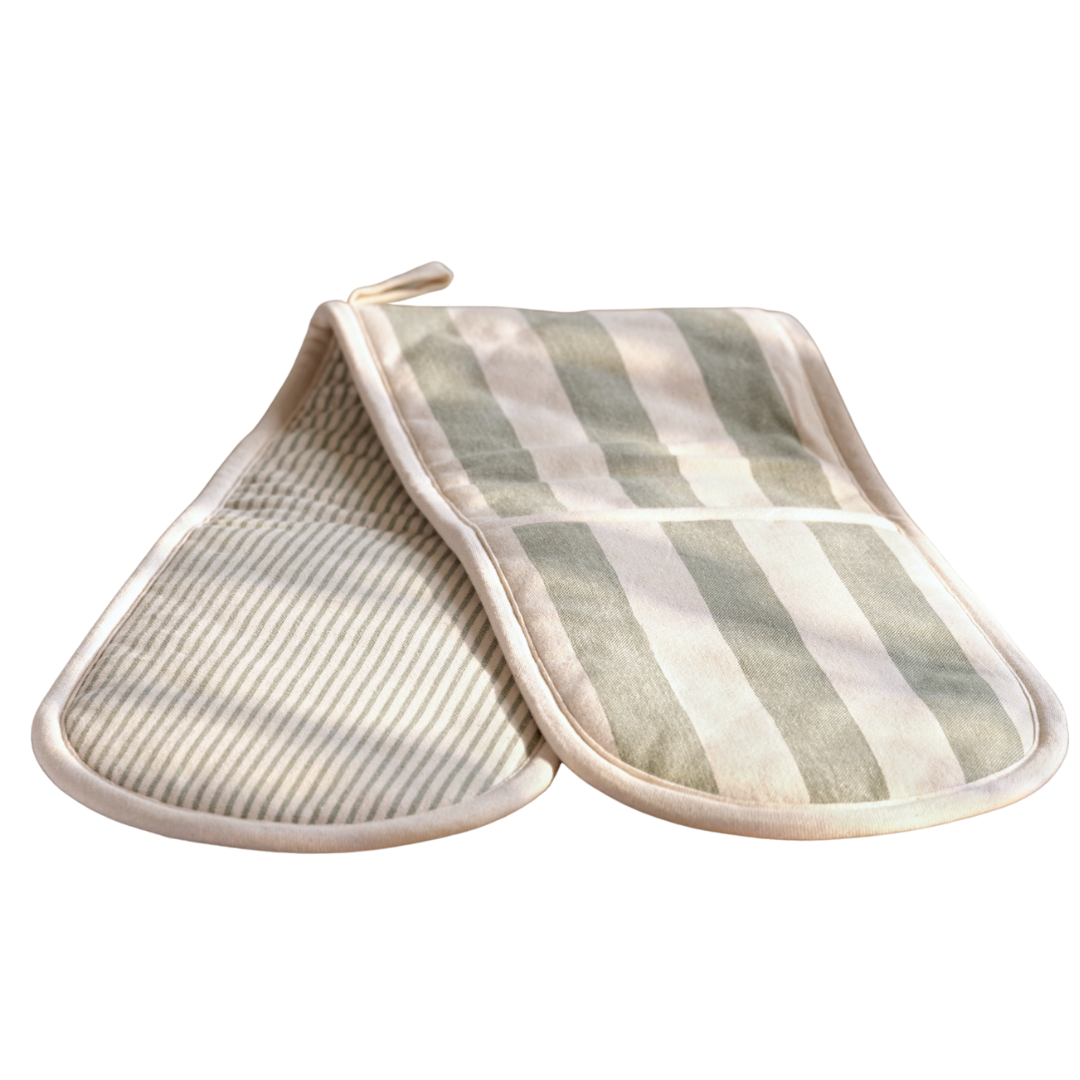 Double Stripe Oven Glove| Cream & Green