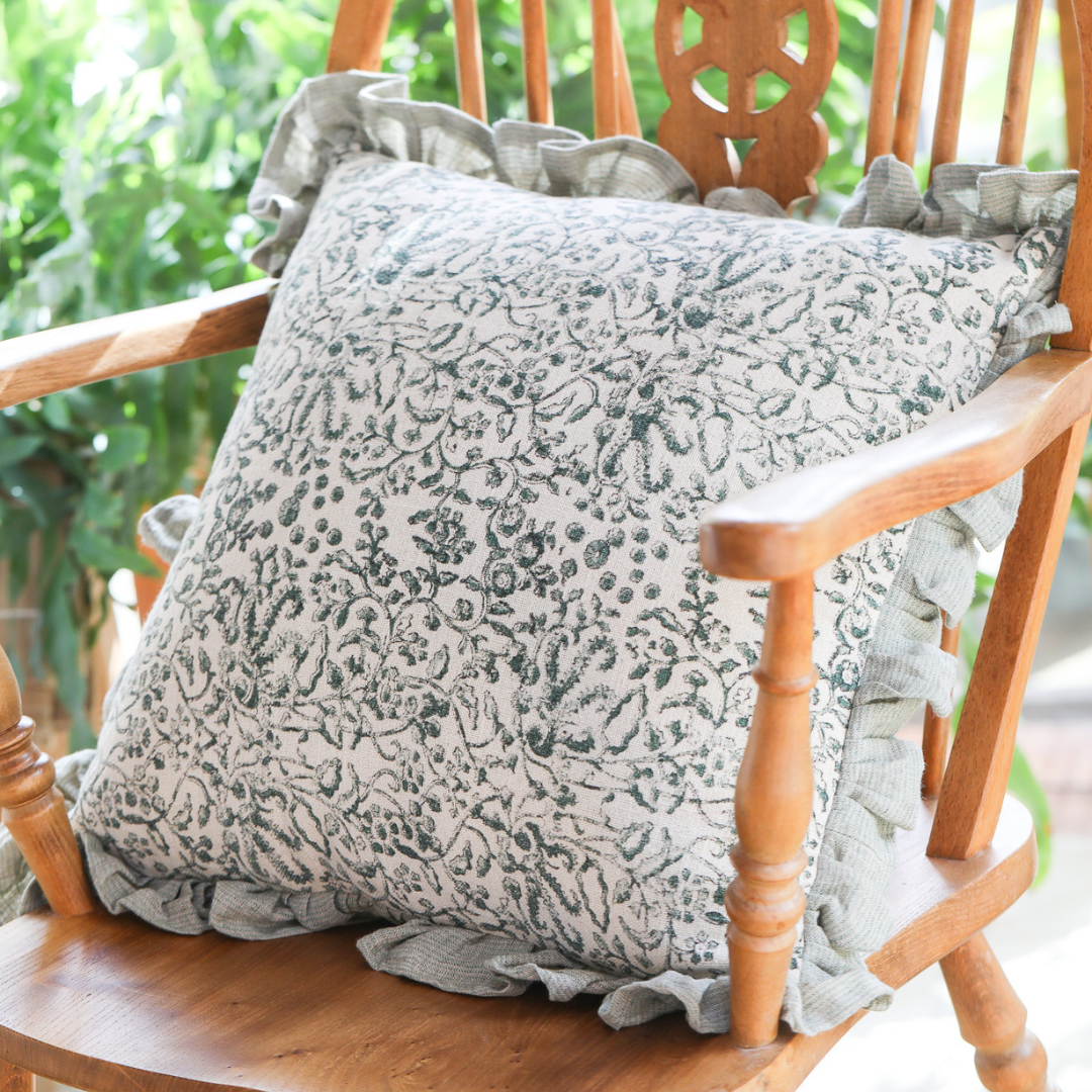 Paisley Green Frill Cushion
