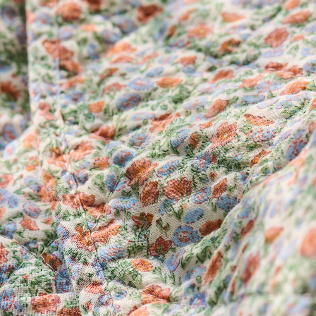 Periwinkle Blue & Rusty Orange Floral Cotton Quilt
