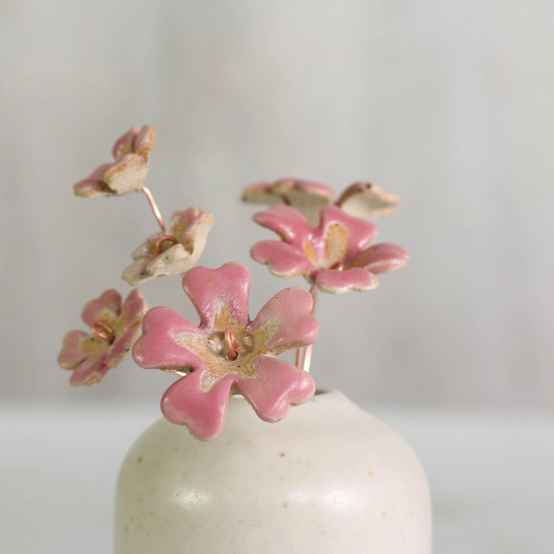 Handmade Ceramic Pink Primrose Flower Stems | Small or Reg