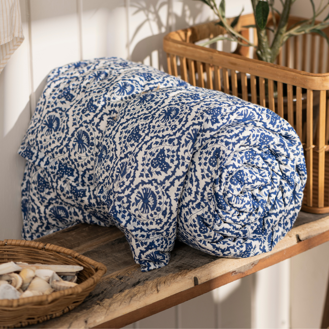 Blue & White Floral Quilt Clara