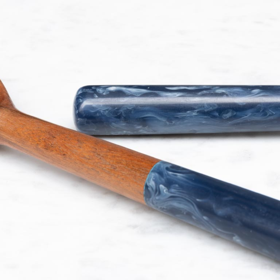 Wooden Salad Servers with Blue Handles