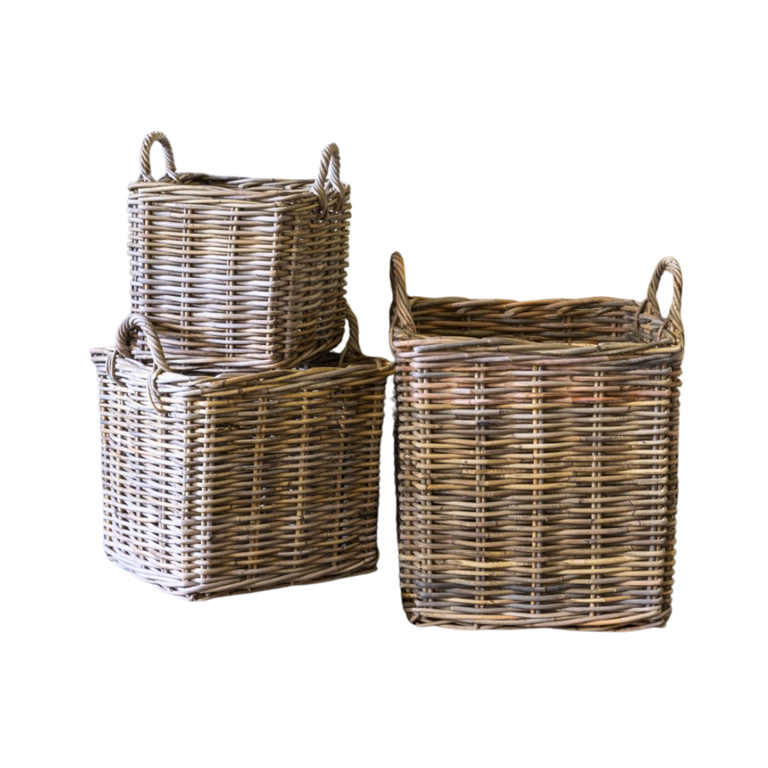 Square Kubu Rattan Log Basket | 3 sizes