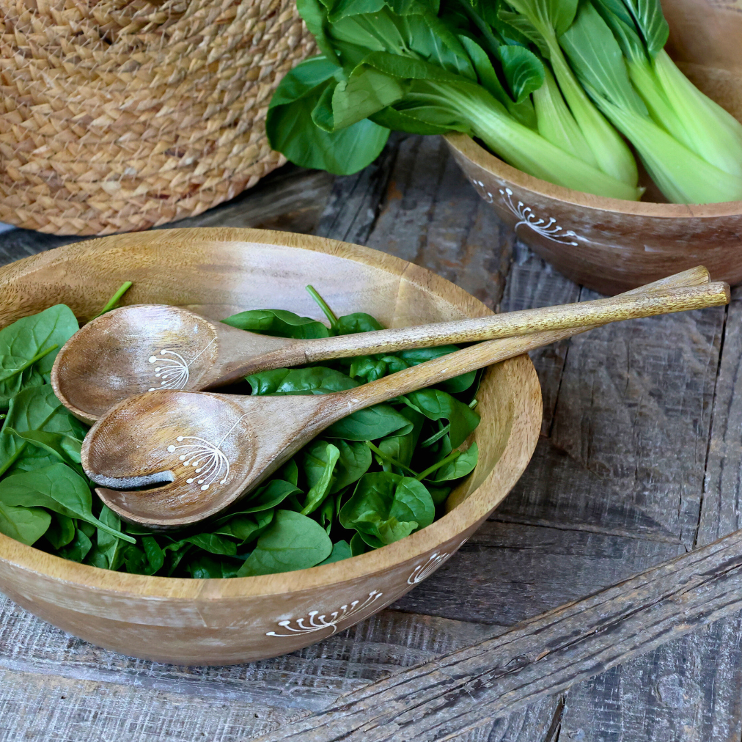 Mango Wood Carved Salad Servers