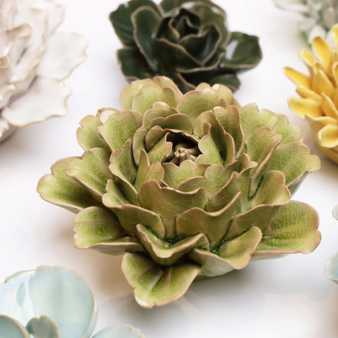 Ceramic Tree Peony | Olive Green