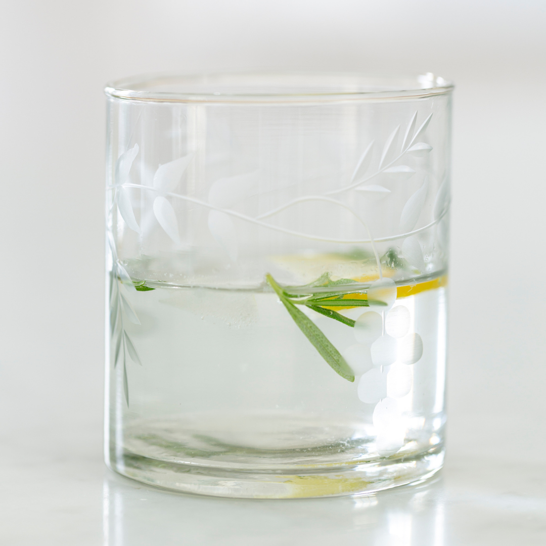 Rambling Vine Etched Tumbler Glass.