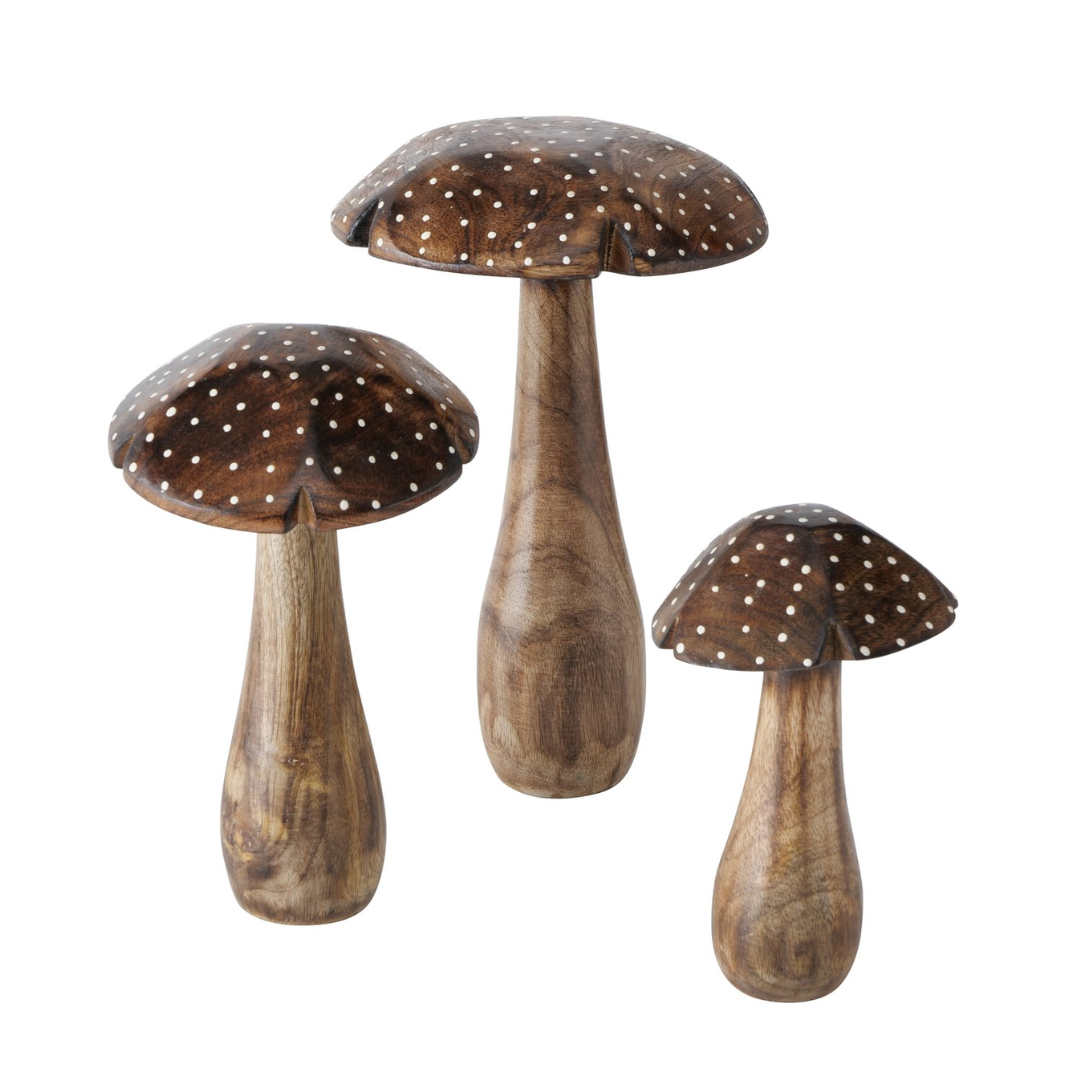 Hand Painted Wooden Mushrooms | Set of 3